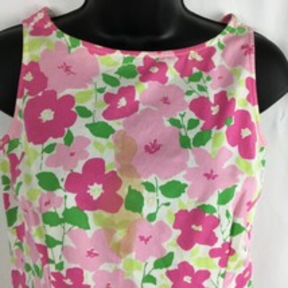 LIZ CLAIBORNE Lizsport White & Pink Floral Sleeveless Sheath Dress Size 4P GUC - Picture 2 of 8